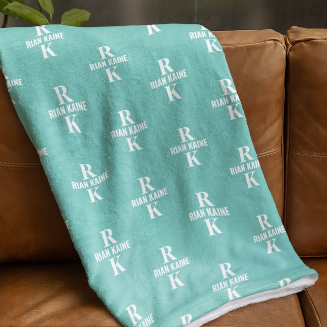 Stylish 2-letter Monogram allover light-teal Fleece Blanket (Creator Uploaded)