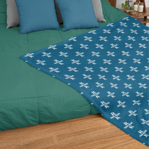 Stylish 2-letter Monograms stamped allover Blue Fleece Blanket