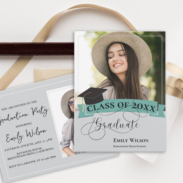 Stylish 2 Photo 2025 Graduation Party Invitation Postcard (Stylish 2 Photo 2025 Graduation Party Invitation Postcard)