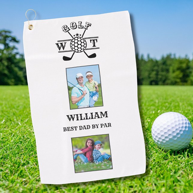 Stylish 2 Photo Best Dad By Par  Golf Towel (Creator Uploaded)