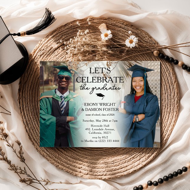 Stylish 2 Photo Joint Graduation Party Invitation (Creator Uploaded)