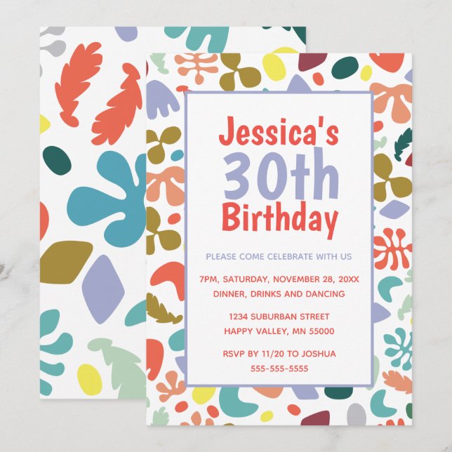 Stylish 30th Birthday Custom Name and Details Invitation (Front/Back)
