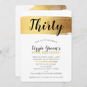 STYLISH 30TH birthday invite faux glam gold brush