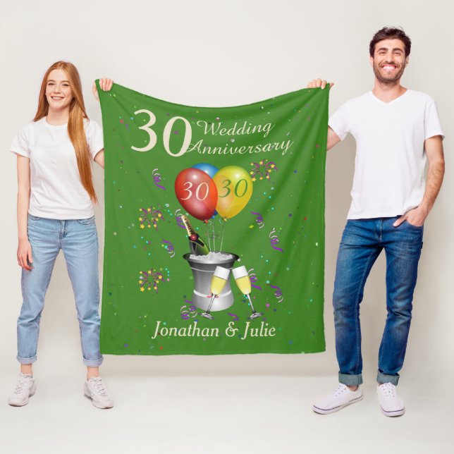 Stylish 30th Wedding Anniversary Celebration Green Fleece Blanket (In Situ)