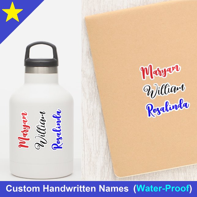 Stylish 3 Names, Custom Text Script Water Bottle  (Custom text stickers
Stylish name stickers
Water bottle labels)