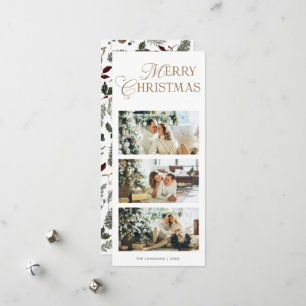 Stylish 3 Photo Watercolor Botanical Christmas Holiday Card