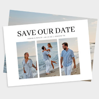 Stylish 3 Photo Wedding Elegant Full Photo Back Save The Date