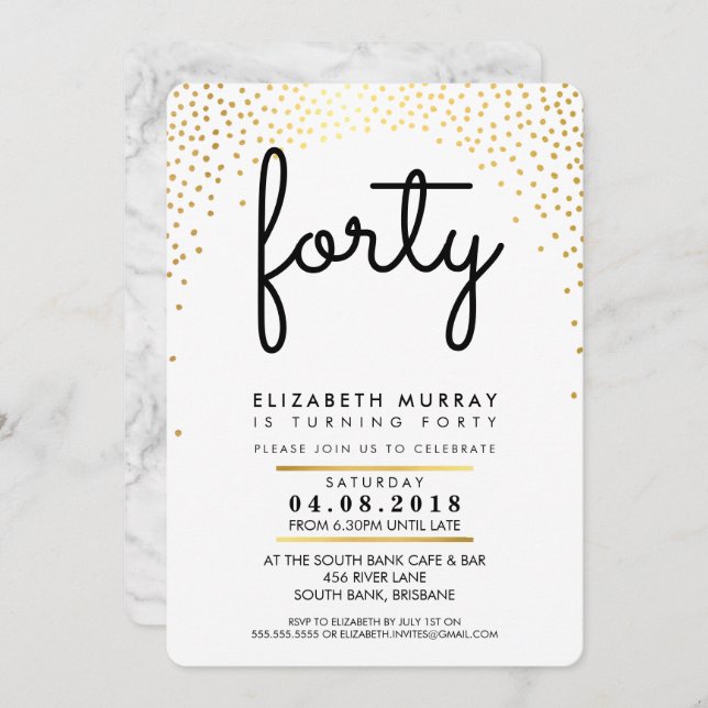 STYLISH 40TH birthday party INVITE gold confetti (Front/Back)