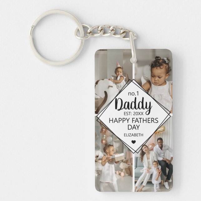 Stylish 4 Photo Collage | No 1 Daddy Key Ring (Front)