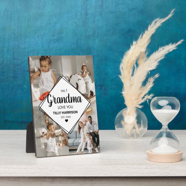 Stylish 4 Photo Collage | No 1 Grandma Plaque (Side)