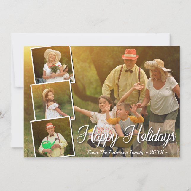 Stylish 4 Photo Happy Holidays Card (Front)