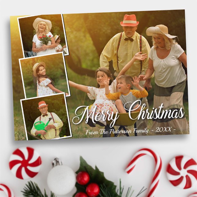 Stylish 4 Photo Merry Christmas Card (Available in high quality print or digital download for quick text messaging, email or self print.)
