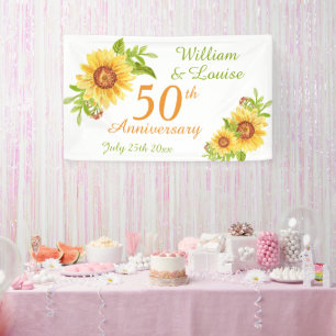 Stylish 50th Anniversary Floral Sunflower Party  Banner