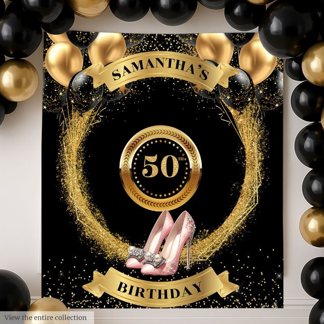 Stylish 50th Birthday Banner Glitter Pink Heels Tapestry (Stylish 50th Birthday Banner Glitter Pink Heels Tapestry)