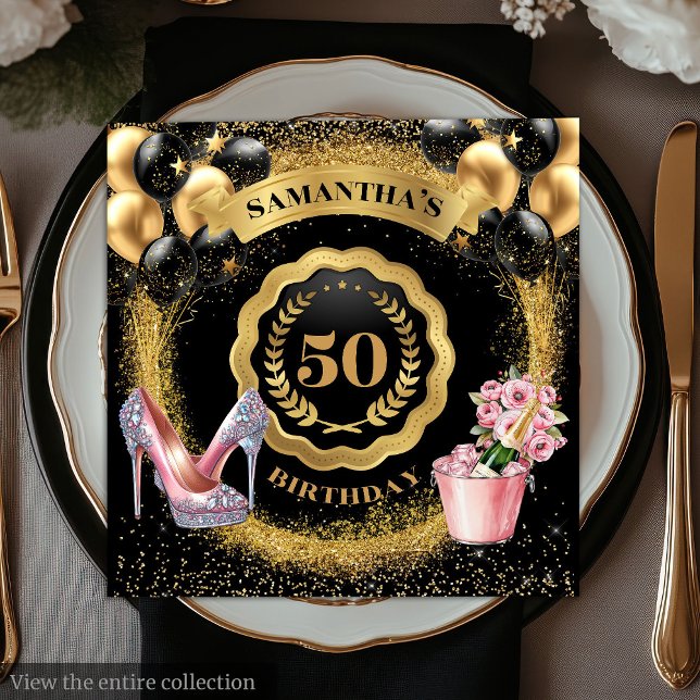 Stylish 50th Birthday Napkins Blush High Heels Gli (Stylish 50th Birthday Napkins Blush High Heels Glitter)
