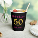 Stylish 50th Birthday Party Black Gold Custom Paper Cups<br><div class="desc">Simple pink and gold modern typography script announces that you are 50 and Fabulous. Celebrate this wonderful milestone fifty birthday with elegance and grace. Add your name to this stylish,  elegant,  minimalist,  50th birthday party typography in Gold and pink announcing that you are fifty and proud of it</div>