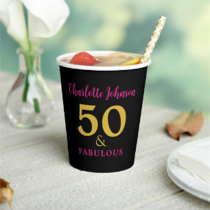 Stylish 50th Birthday Party Black Gold Custom Paper Cups