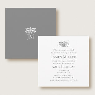 Stylish 50th Birthday Party Elegant Grey Ornate Invitation
