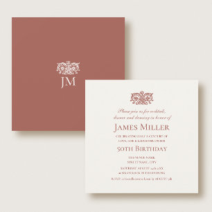 Stylish 50th Birthday Party Terracotta Ornate Invitation