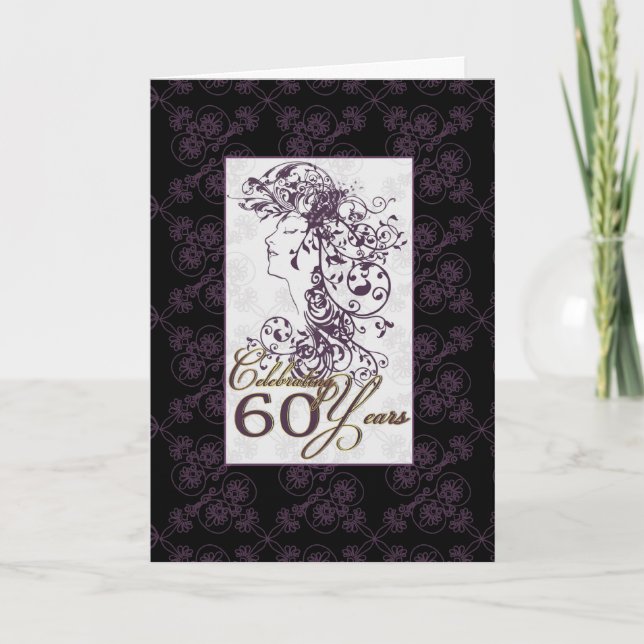 stylish 60th birthday card purple and black (Front)