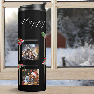 Stylish 6 Photo Template Grey & Black Christmas Thermal Tumbler