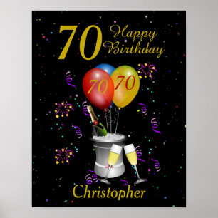 Stylish 70th Birthday Black Gold Poster