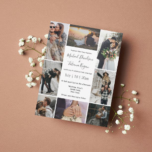 stylish 8 photos collage modern chic wedding invitation