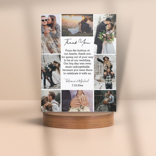 stylish 8 photos collage modern chic wedding  thank you card (Creator Uploaded)