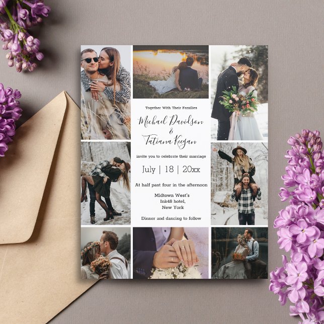 stylish 8 photos collage modern wedding invitation (Creator Uploaded)