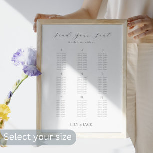 Stylish 9 Table Wedding Poster Seating Chart