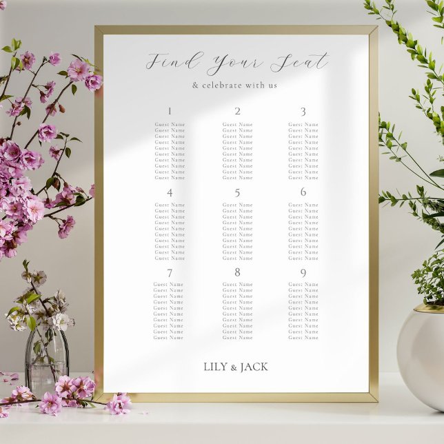 Stylish 9 Table Wedding Poster Seating Chart (Creator Uploaded)