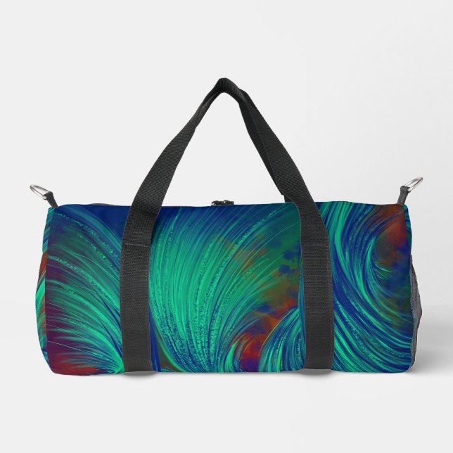 Stylish  Abstract Feathers Green Blue Duffle Bag (Front)