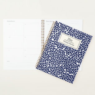 Stylish Abstract Floral Pattern Blue Personalised Planner