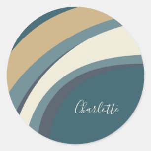 Stylish Abstract Marble Art in Teal Personalised Classic Round Sticker