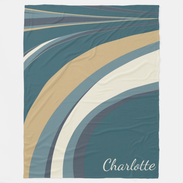 Stylish Abstract Marble Art in Teal Personalised Fleece Blanket (Front)