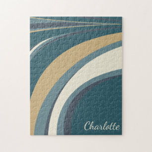Stylish Abstract Marble Art in Teal Personalised Jigsaw Puzzle