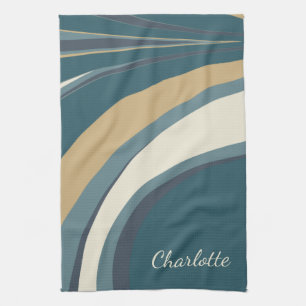 Stylish Abstract Marble Art in Teal Personalised Tea Towel