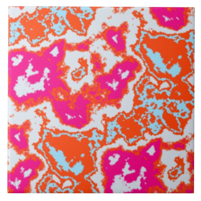 Stylish Abstract Pattern Orange Pink Tile (Front)