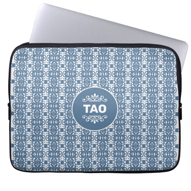 Stylish Abstract Tao Pattern in Kashmir Blue Laptop Sleeve (Front)