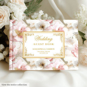 Stylish aerial dusty pink gold wedding guest book
