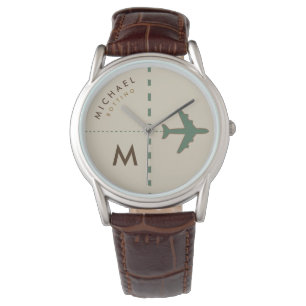 stylish aeroplane with initial & name of the pilot watch
