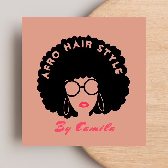 Stylish Afro Hair Stylist Beauty Salon Blush Pink  Square Business Card (Creator Uploaded)