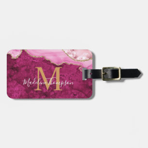 Stylish Agate Geode Pink Magenta Monogram Luggage Tag