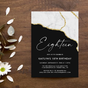 Stylish Agate & Marble 18th Birthday Invitation