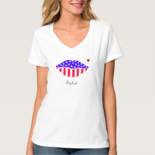 Stylish American flag lips with heart T-Shirt