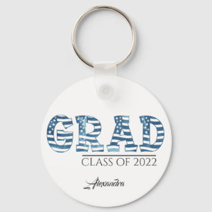 Stylish American USA Flag Custom Text Graduation Key Ring