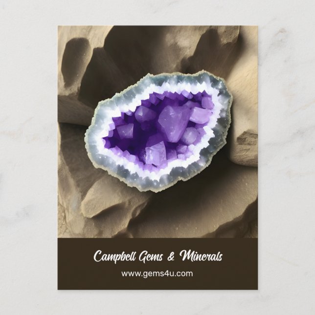 Stylish Amethyst Geode Custom Business Postcard (Front)