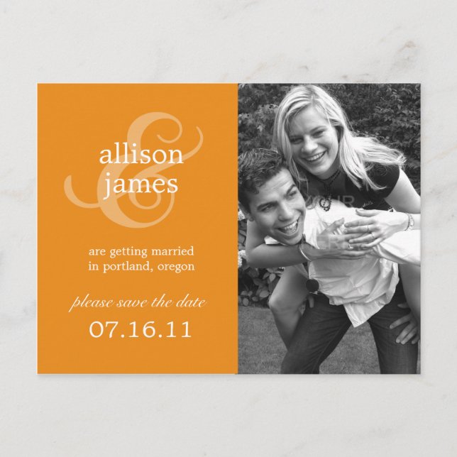 Stylish Ampersand Save The Date Postcard (Orange) (Front)
