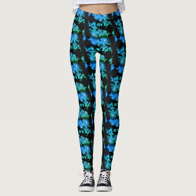 Stylish AND comfort I love My World Beautiful Blue Leggings (Front)