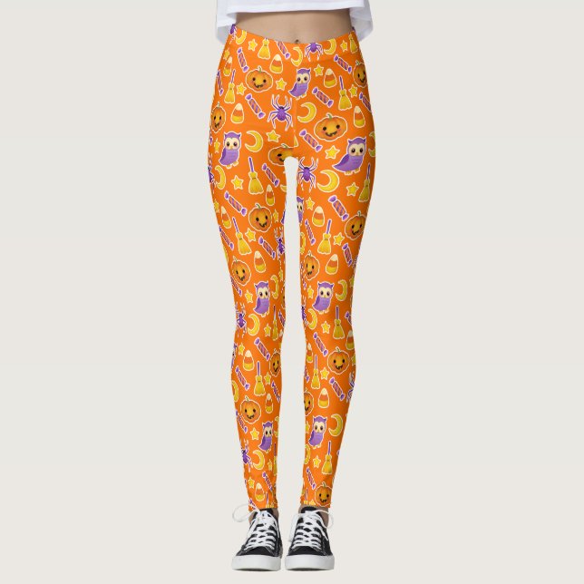 Stylish and Cute Halloween Orange Pattern Leggings (Front)